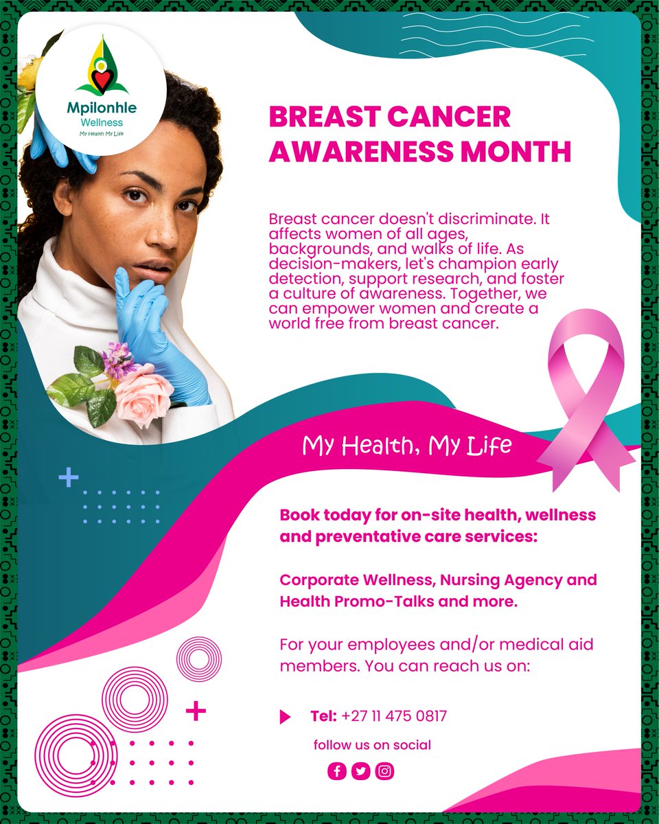 wellnessltd's tweet photo. October is Breast Cancer Awareness Month. Let's join forces to combat this disease. Early detection is key. Know your body, know your risks, and get regular screenings.
#BreastCancerAwareness #EarlyDetection #StrongerTogether #myhealthmylife #corporatewellness  #nursingagency https://t.co/fs7DzxGIkL