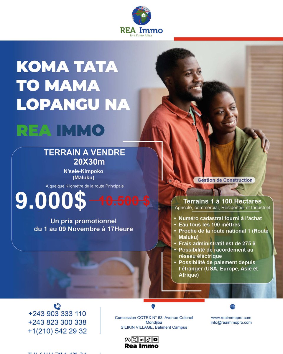 Vous cherchez à investir dans l’immobilier ? Nos terrains à prix réduits sont disponibles jusqu'à la fin du mois. Ne manquez pas cette opportunité !
#OffreSpéciale #TerrainsImmobiliers #InvestirDansLavenir