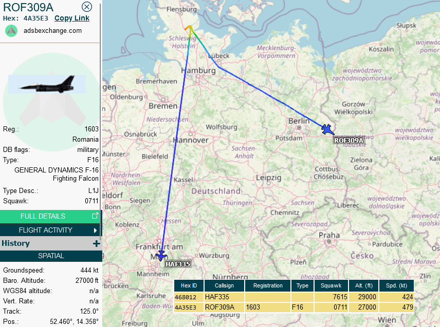 SirListenalot's tweet photo. (Three) Hellenic #F16 #HAF335 (to Patras) &amp; (three) Romanian F16 #ROF309A (to Feteşti) out of Jagel after #SteadfastNoon https://t.co/l9frHyL7do