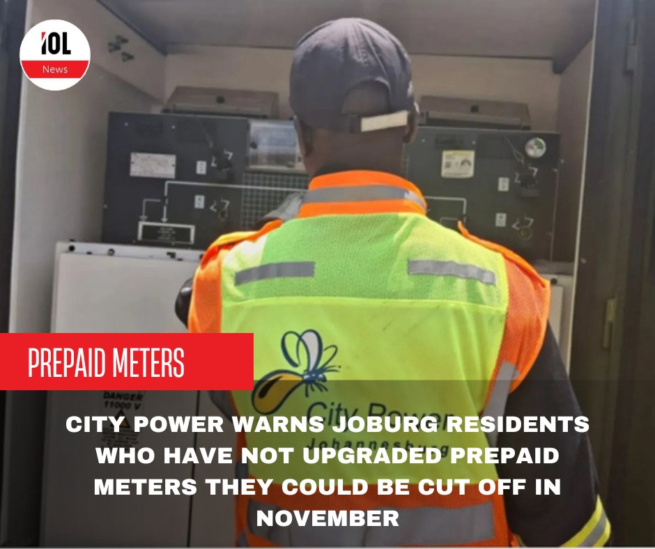 IOL's tweet image. Joburg’s City Power has warned residents on prepaid electricity that they will have to upgrade their meters before November 24 to be able to load units on their prepaid meters at home. 
#CityPower #johannesburg #Prepaid #electricity #ElectricityMeter

Read on