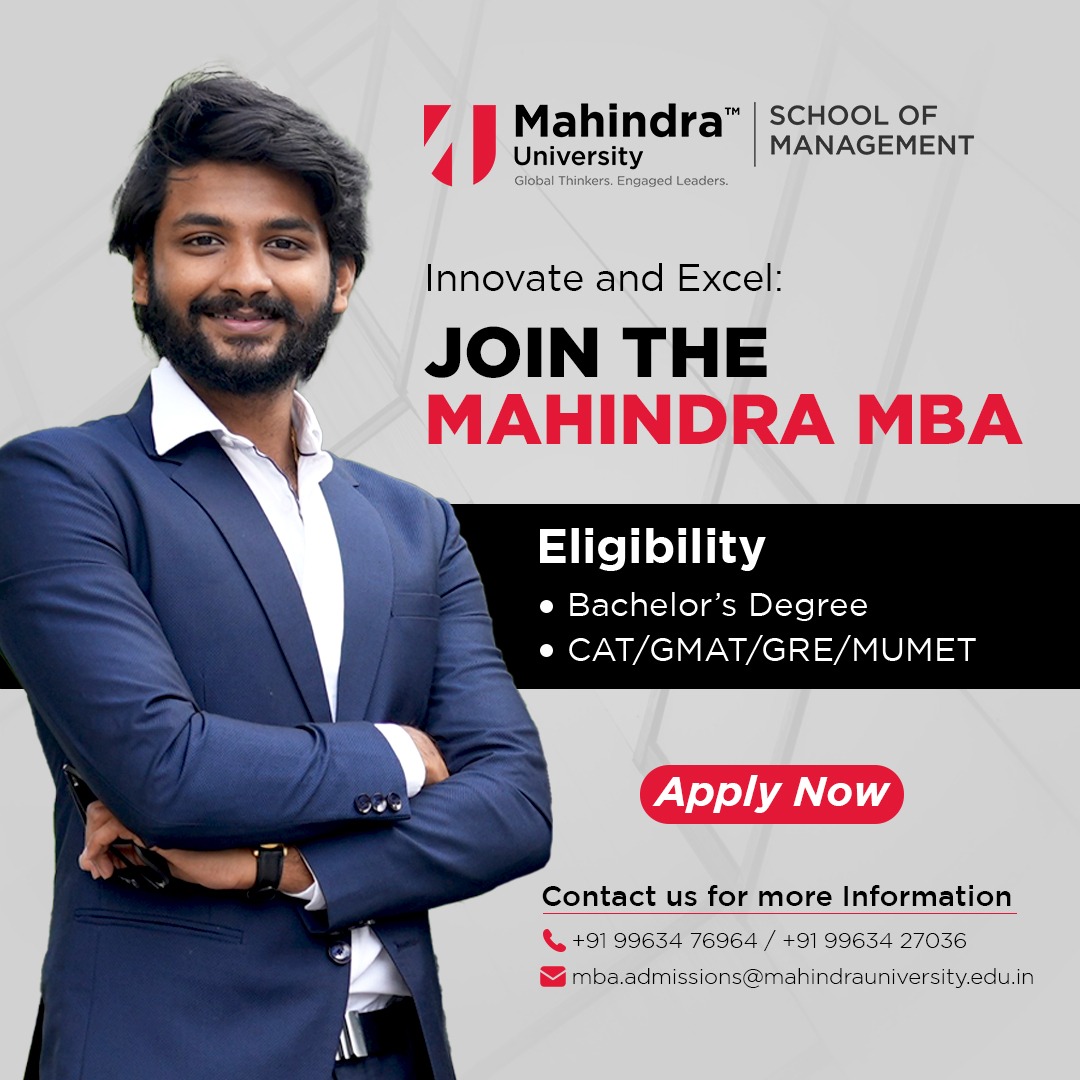 Unlock your business potential with <a href="/MahindraUni/">Mahindra University</a>  MBA program! Applications for the 2025 cohort are now open. Become part of a vibrant learning community and lead the future of business.
Click on the link bit.ly/3BWpnyo
#catexam #MBA2025 #mba #mbalife