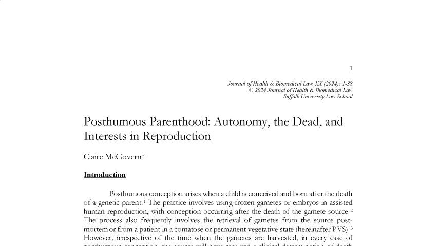 cmcgovern_'s tweet photo. My article on autonomy and consent to posthumous conception in the journal of health and biomedical law is now available on heinonline. yay 🤗 https://t.co/x23vdaDtqk