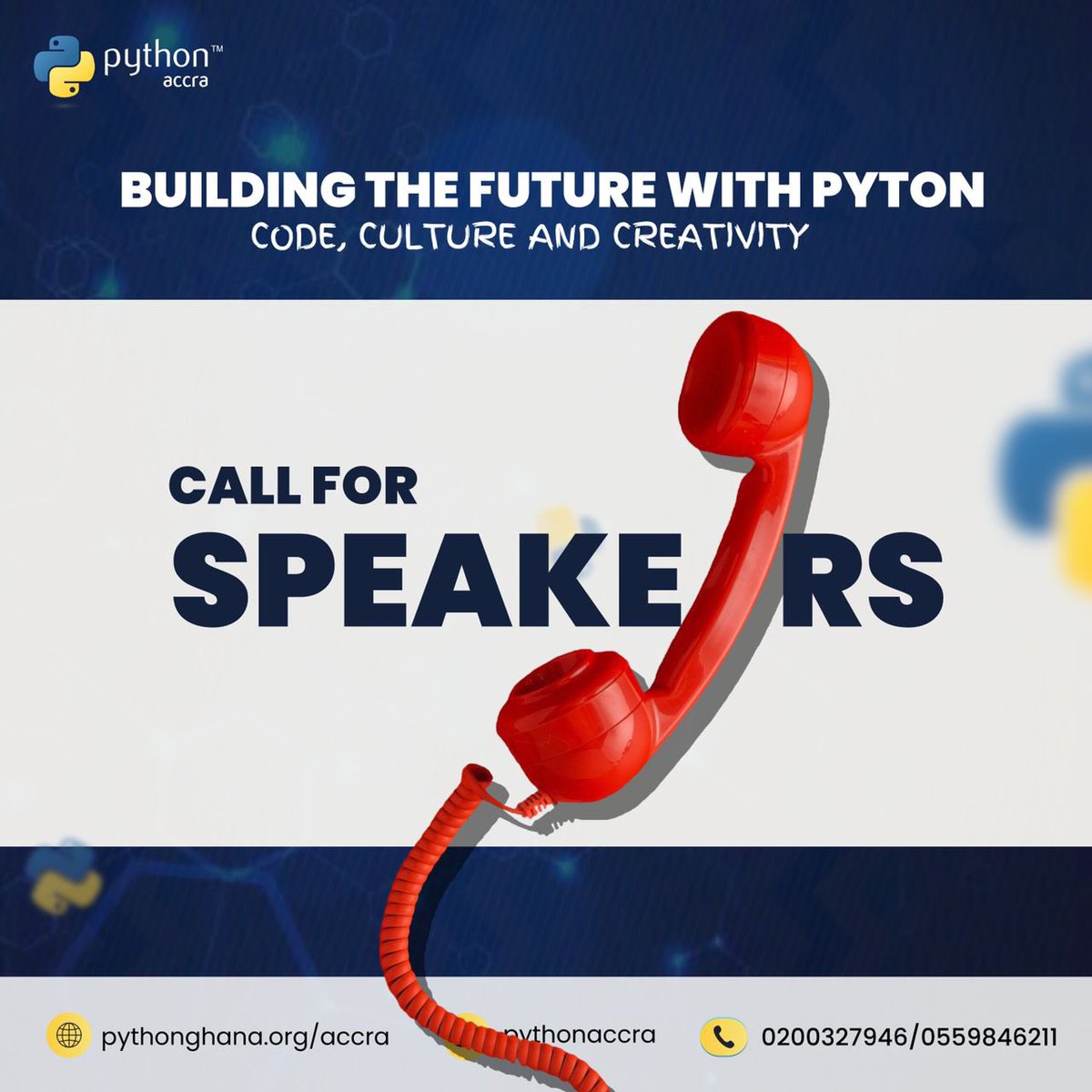 Exciting News! 🎉
📢 The Python Accra Festival 2024 is now calling for speakers! 🚀🐍

This is your chance to inspire, teach, and contribute to the future of tech through code, culture, and creativity.

#PythonAccraFestival
#CodeCultureCreativity
#PyFest2024