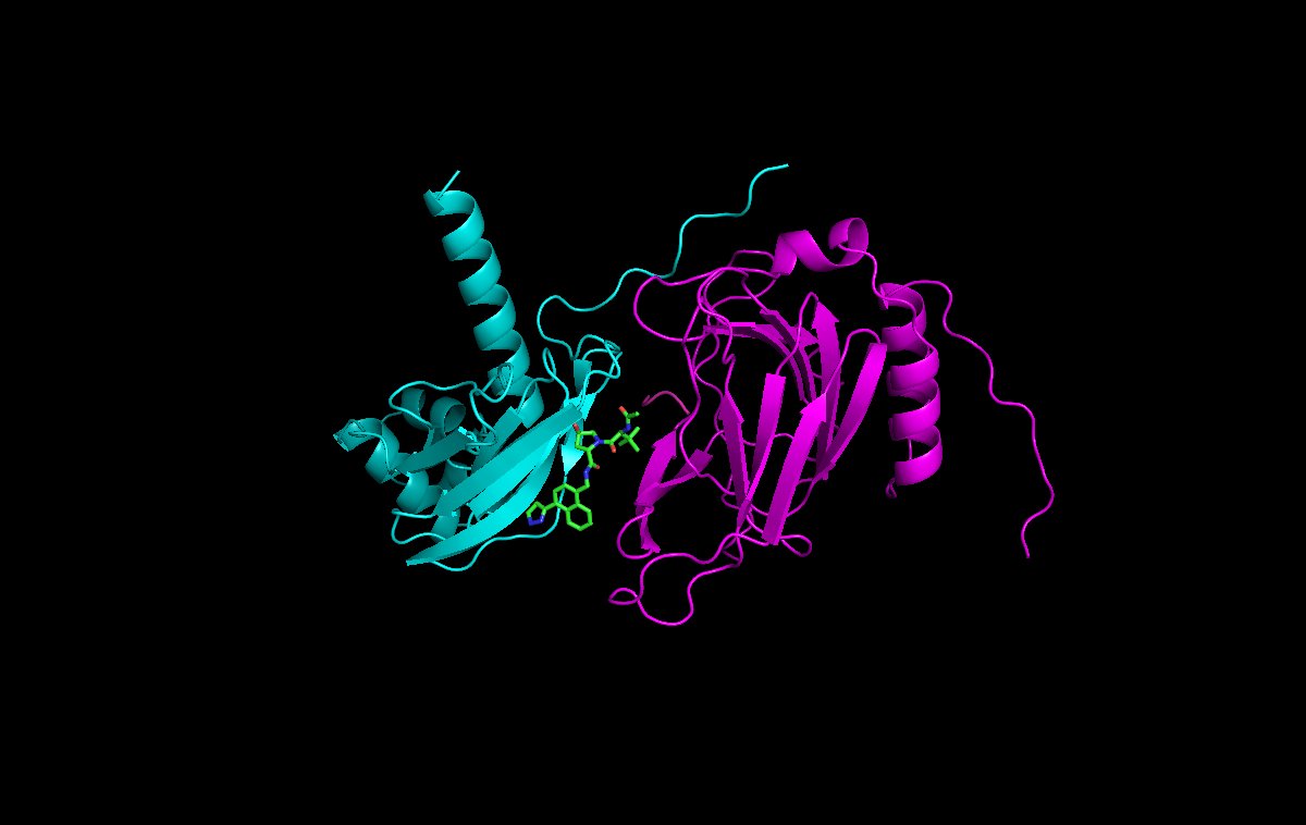 Chai1 (open source version of AlphaFold3) installed in 5 mins and generates preds for this protein-protein + mol glue complex in 2 mins on a 3090. amazing.