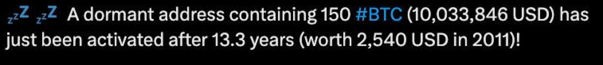 🧐 An early Bitcoin miner from 2011 ‘woke up’ - transferred 150 BTC ($10 million) to an unknown wallet.