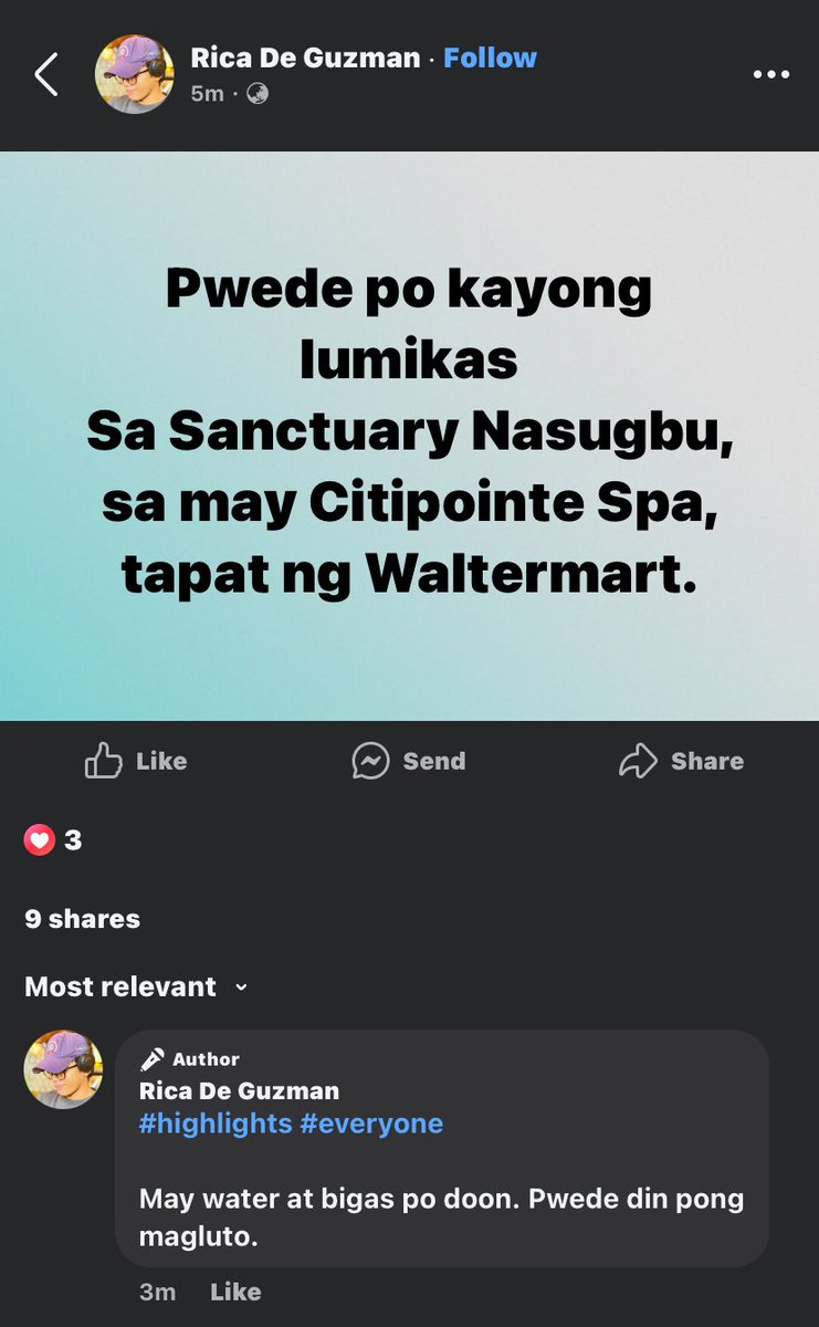 loivereve's tweet image. HELLO PO PWEDE PO KAYONG LUMIKAS DITO

SANCTUARY NASUGBU SA MAY CITIPOINTE SPA, TAPAT NG WALTERMART.

MAY WATER PO AT BIGAS, PWEDE RIN PO KAYO MAGLUTO

#KristinePh #BatangasNeedsHelp