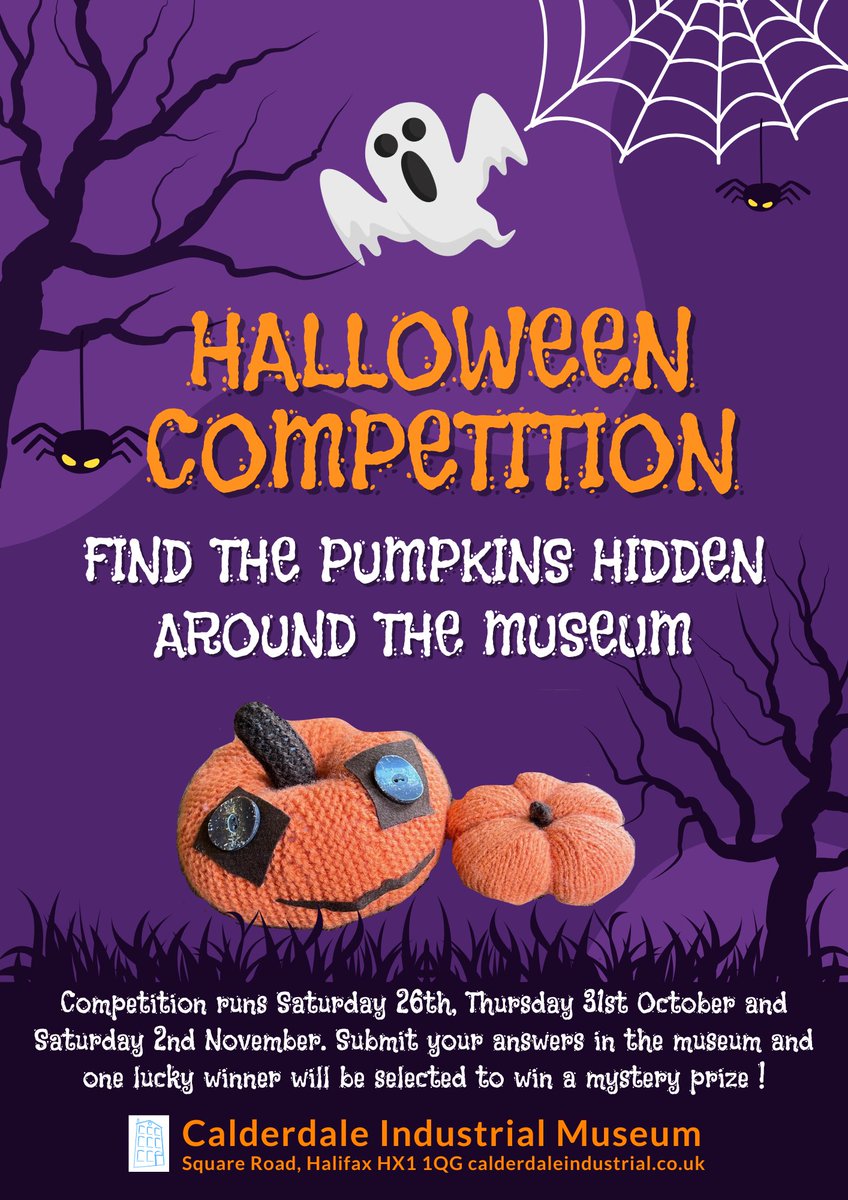 Join us at Calderdale Industrial Museum for Halloween fun! We have a special spooky trail around the museum. 
We are open every Saturday 10am to 4pm, and also open on Thursday 31st October for the Calderdale schools half term. 
calderdaleindustrial.co.uk