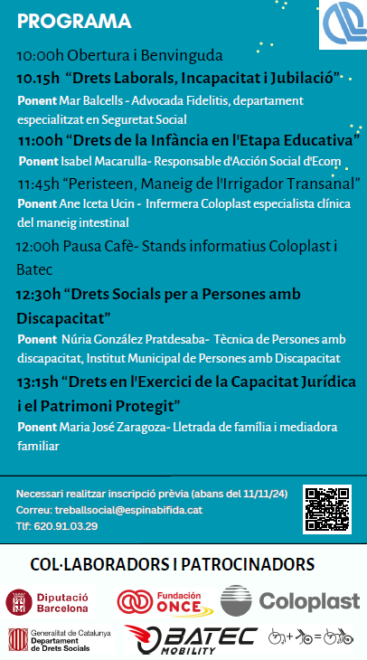 Amb motiu del Dia Nacional de l'Espina Bífida i la Hidrocefàlia, <a href="/_acaebh/">ACAEBH</a> celebra la seva jornada anual 🔝

📆 Dissabte 23 de novembre
📍 Torre Jussana, Horta-Guinardó
⏰ 10.00 hores

#personesambespinabifida 
#BCNinclusiva

Més informació i inscripcions: i.mtr.cool/hxpnxaestk