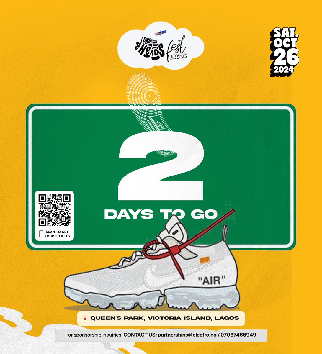 2 DAYS TO ELECTRO SNEAKERHEADS FEST!!! Oct 26, Queen’s Park, Victoria Island! Cop your tickets now!!! (Link in bio) 

#sneakerheadsfest #electro #sneakerheads #electrosneakerheadsfest