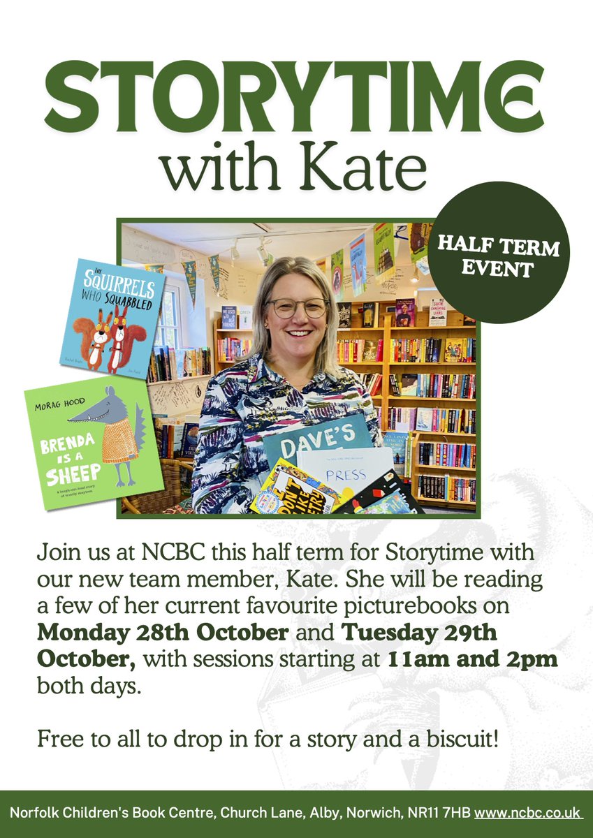 Join us at NCBC for half-term Storytime! Next week, on Monday 28th and Tuesday 29th October, our new team member Kate will be reading stories at 11am and 2pm, free to attend for a story and a biscuit! 📚🍪 We look forward to seeing you! 😊
