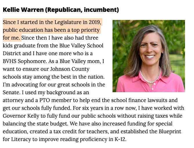 Kellie Warren voted to cut funding for public schools in 2023. This is not how leaders should handle their "top priority" issue. Time to stop lying about your voting record, Kellie. #ksleg