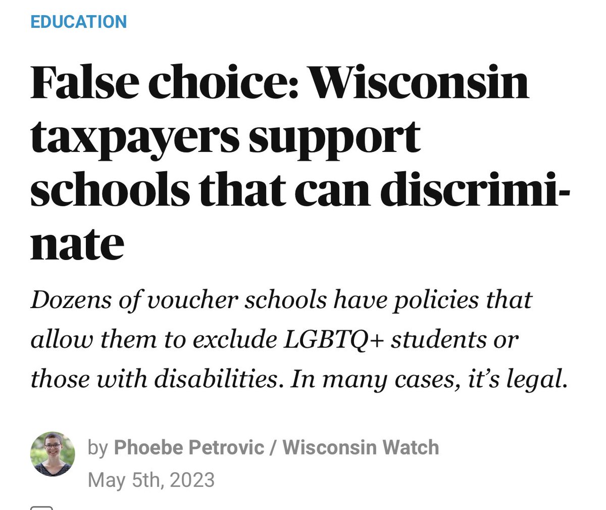 joshcowenMI's tweet photo. Of all the false works and empty promises in voucher claims, most cruel is the one that vouchers are for “every child” at schools “that best fit their needs.”

It’s not true: the private school—not parents— decide if each child fits.

With rejection coming for who each child is. https://t.co/bEmUMBxL2u