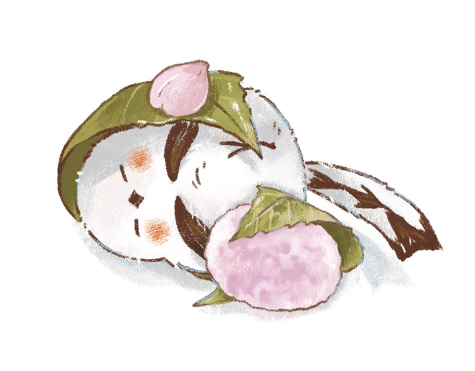 シマエナガと桜餅 #イラスト #シマエナガ