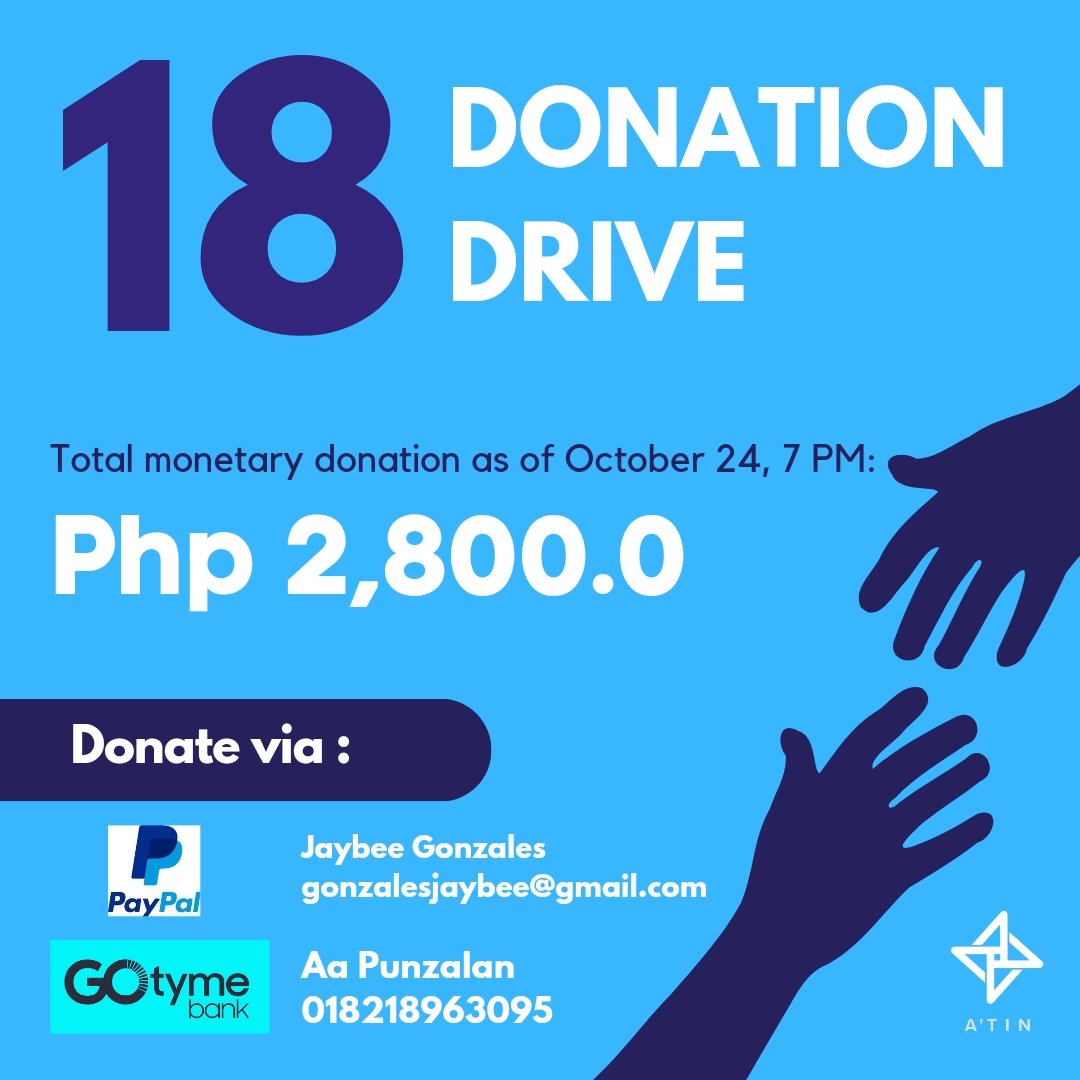 18donationdrive's tweet photo. 🔔#KristinePH #18DonationDrive Update:

We are thrilled to share that within just 30 minutes of posting, we have received a total of P2,800.00! 😱❤️ Thank you for your support. 🙏 You can still donate!

For in-kind donations, please wait for our instructions.

@SB19Official #SB19 https://t.co/KF2fgxBhUa