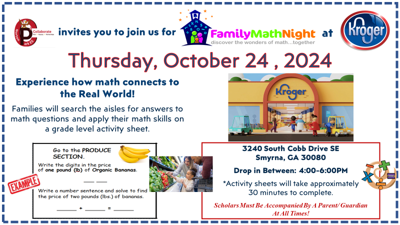 NPKEagles's tweet photo. Don't miss Norton Park Elementary's Math Night tonight at Kroger from 4-6 PM! 🧮✨ Experience how math connects to the real world with fun activities. See you there! #MathNight #RealWorldMath #NortonParkElementary https://t.co/XY3UKqsxrZ