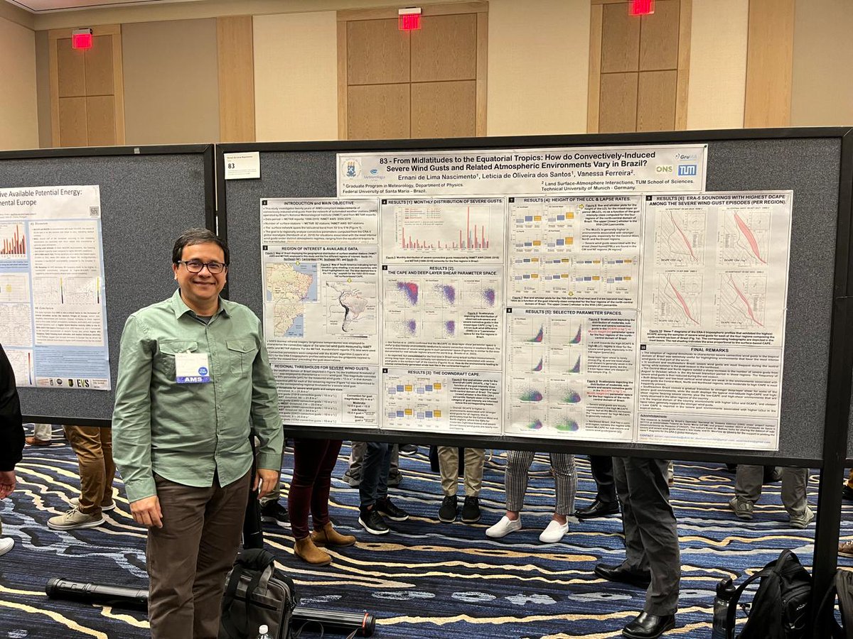 Ern_Nascimento's tweet photo. At the #31SLS presenting work conducted with @lechiciaos and Vanessa Ferreira on the environments associated with convectively-induced severe wind gusts in the transition region from the subtropics/midlatitudes to the equatorial tropics. https://t.co/npaen8lWNr