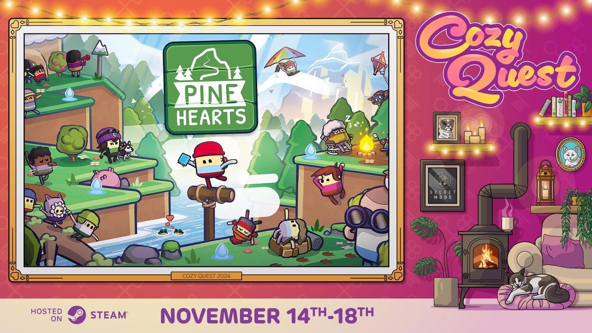 Pine Hearts is featured in Cozy Quest 2024! ☕🏕

It's the perfect time to snuggle up with some of your favourite games and grab yourself a discount from 14th-18th November✨ #CozyQuest