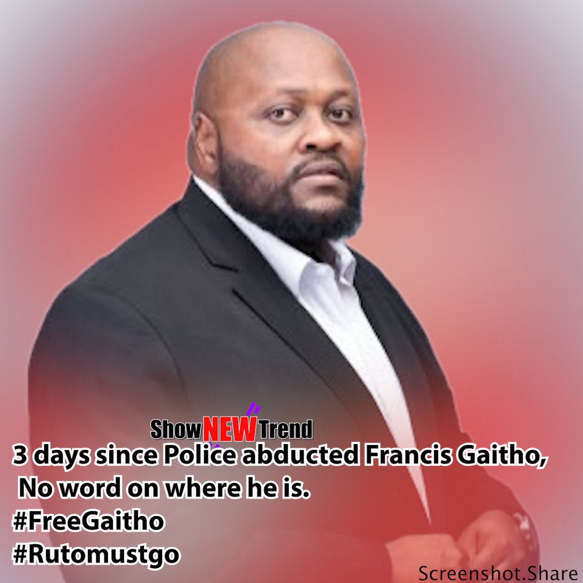 shownewtrend's tweet photo. 3 days since Police abducted Francis Gaitho, No word on where he is.#FreeGaitho #Rutomustgo #shownewtrend #genz
President William Ruto Farouk Kibet Wetangula Olivia Lutaaya Eldoret Wetangula Mr President M-PESA https://t.co/ZsfYM5vLTk