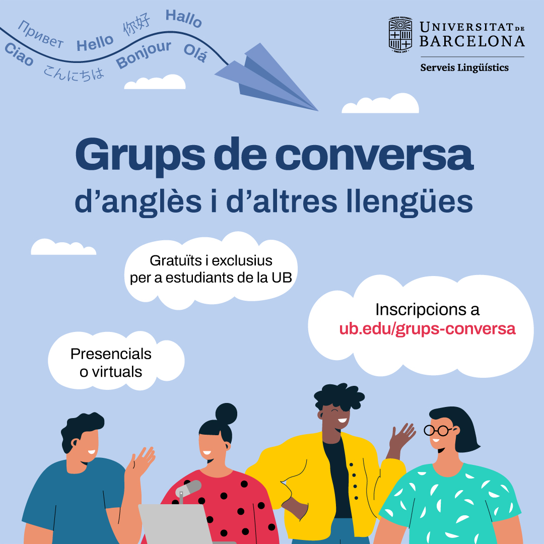 #LlenguaUB| 📢Si vols aprendre anglès apuntat als Grups de conversa d’anglès dels Campus del Clínic i Bellvitge dinamitzats per estudiants nadius. Consulteu els nivells i l’oferta de grups a
👉ub.edu/portal/web/inf…

#idiomes #llengües #FI #UB