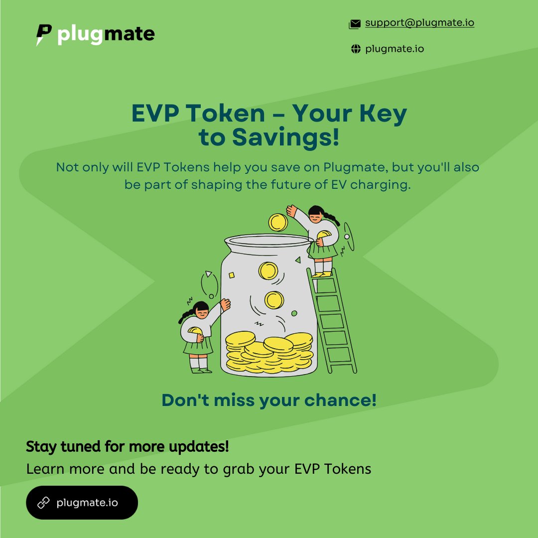 PlugMateEV's tweet photo. 💡 𝐄𝐕𝐏 𝐓𝐨𝐤𝐞𝐧 – 𝐘𝐨𝐮𝐫 𝐊𝐞𝐲 𝐭𝐨 𝐒𝐚𝐯𝐢𝐧𝐠𝐬!

Not only will EVP Tokens help you save on Plugmate, but you'll also be part of shaping the future of EV charging. 🚀

Don't miss your chance!

Get ready: [https://t.co/AGAHuEuaSq]

#EVPToken #Savings #Plugmate #FutureOfEV #EVCharging #GreenEnergy