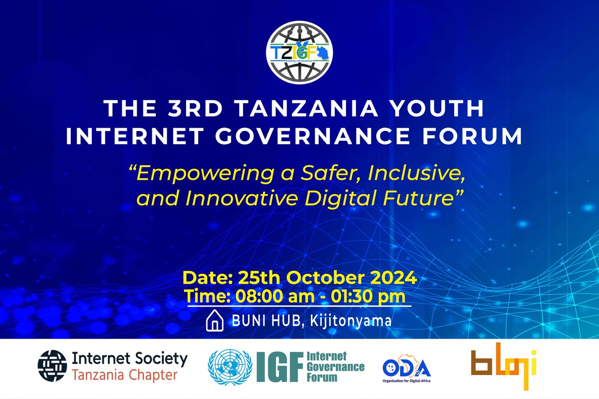 Proud of being part of the 3rd Tanzania Youth Internet Governance Forum happening at <a href="/bunihub/">BUNI</a> tomorrow. <a href="/IntGovIL/">InternetGovernanceIL</a> #InternetGovernanceTz
