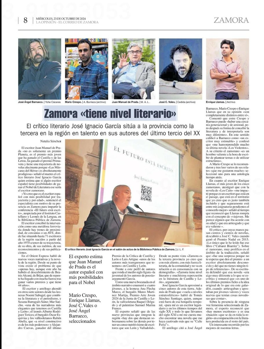 El Instituto Castellano de la Lengua organiza unas jornadas sobre literatura contemporánea y se han elegido treinta autores castellanoleoneses para analizar su obra, entre ellos, nuestro querido Mario Crespo, al que veis posando con su ensayo «La vacuna contra el hambre».