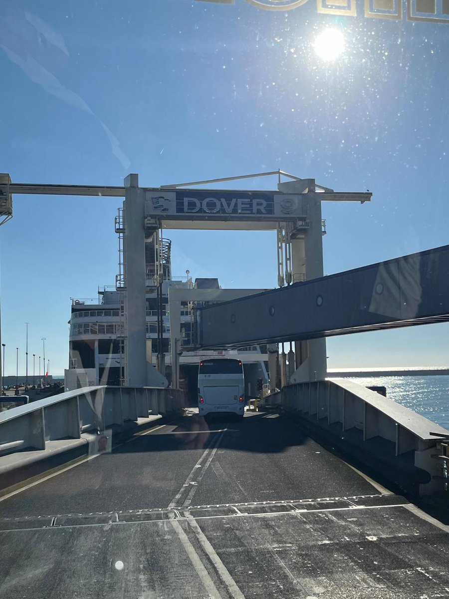 ColneSchool's tweet photo. 11.30am and our coaches are just boarding the ferry.  What a beautiful morning to sail! https://t.co/5vN8qhykys