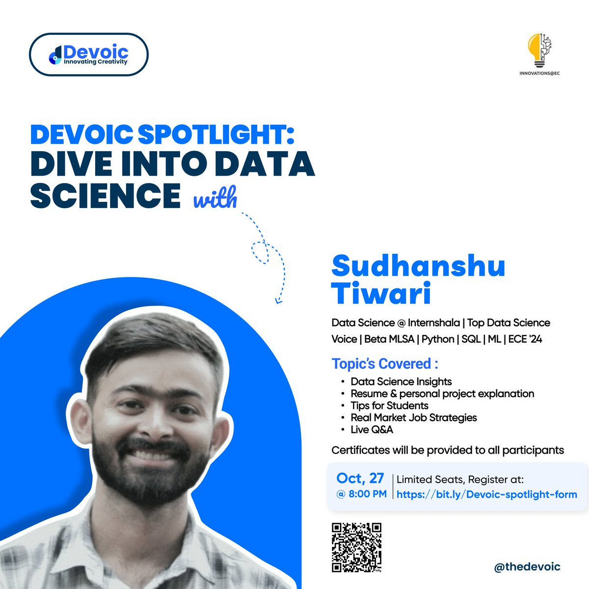 thegrowthsquare's tweet photo. 🚨Attention! Join us for a night of numbers and snacks (just kidding😁it's a virtual)!Sudhanshu Sir from Internshala will spill the beans on Data Analytics and many more where you can ask him anything- like why Excel hates you! . Register here https://t.co/lttg6UjHs0 #DataScience https://t.co/U8fRzP02EK
