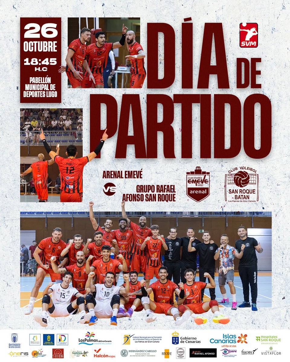Club Voleibol San Roque - Batán (@voleysanroque) on Twitter photo ✈️ ¡Nos desplazamos a Lugo para afrontar la cuarta jornada liguera, y vamos con todo a por una victoria! 🔛
🏆 Jornada 4
🆚️ <a href="/cvemevelugo/">Arenal Emevé</a>
📅 Sábado 26 de octubre 2024
🕣 18:45h.c.
🏟 Pabellón Municipal de Deportes de Lugo
👺 ¡A por todas equipo! 😁
#EstoEsSanRoque❤️🖤 ✈️ ¡Nos desplazamos a Lugo para afrontar la cuarta jornada liguera, y vamos con todo a por una victoria! 🔛
🏆 Jornada 4
🆚️ <a href="/cvemevelugo/">Arenal Emevé</a>
📅 Sábado 26 de octubre 2024
🕣 18:45h.c.
🏟 Pabellón Municipal de Deportes de Lugo
👺 ¡A por todas equipo! 😁
#EstoEsSanRoque❤️🖤