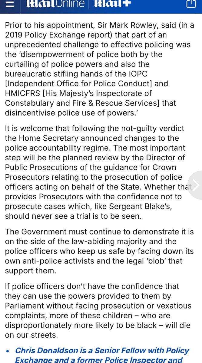 David Spencer (@daveaspencer) on Twitter photo ‘The deployment of the “over-policing” concept is pernicious – it ignores the real crisis in our capital rather than the phantom which anti-police activists have conjured.’
Article by my colleague <a href="/trojan1963/">Chris Donaldson</a> in the <a href="/MailOnline/">Mail Online</a> on the Chris Kaba case.
dailymail.co.uk/debate/article… ‘The deployment of the “over-policing” concept is pernicious – it ignores the real crisis in our capital rather than the phantom which anti-police activists have conjured.’
Article by my colleague <a href="/trojan1963/">Chris Donaldson</a> in the <a href="/MailOnline/">Mail Online</a> on the Chris Kaba case.
dailymail.co.uk/debate/article…