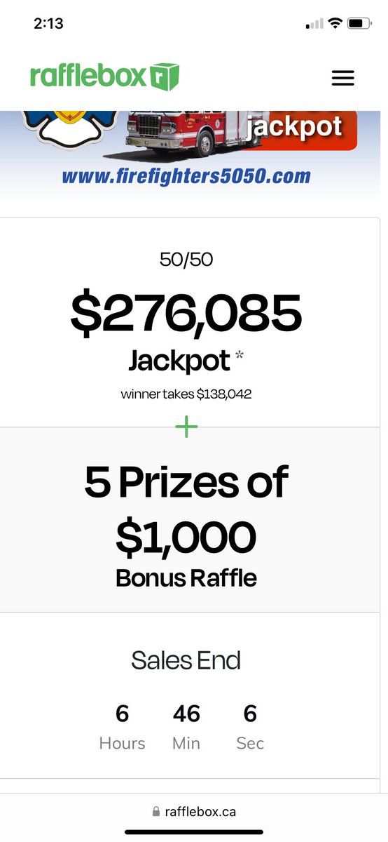 Today is Firefighter 50/50 draw day. Jack pot growing quickly as it always does on draw day. Get your tickets today before 9pm rafflebox.ca/raffle/nsfd/97