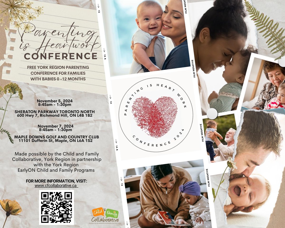ChildFamilyCol1's tweet photo. Our program for Child and Family Collaborative's upcoming Parenting is Heartwork Conference is here! ￼🥳

Swipe right to see the detailed program and descriptions of workshops and keynote presentations ➡️

￼ #parentingisheartwork #earlychildhoodeducation 
#yorkregion
￼ https://t.co/LHLwrDOSll