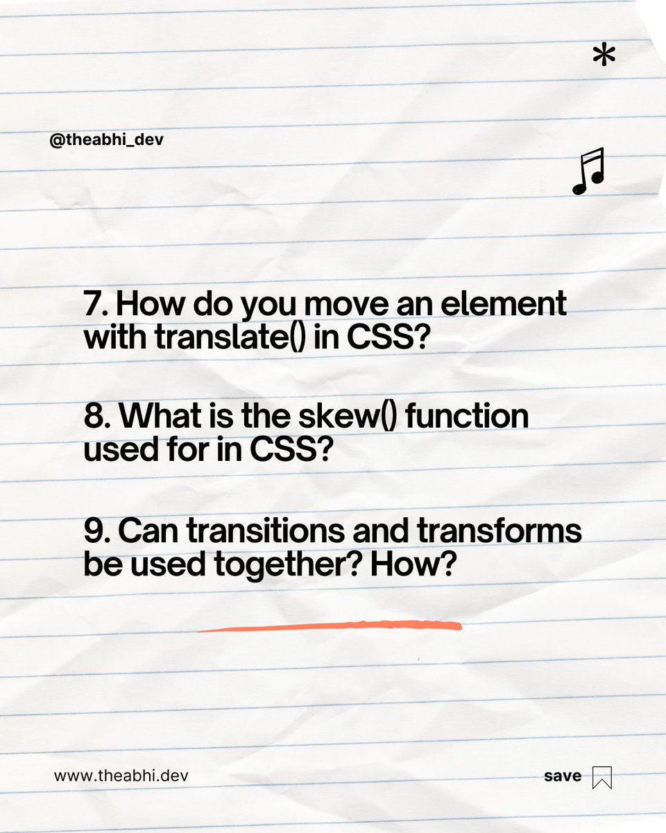 theabhi_dev's tweet image. ❓ Test your knowledge of CSS transitions and transforms with these interview questions! Make sure you understand how to create smooth UI interactions and dynamic layouts.
#CSSInterview #TransitionsVsTransforms #FrontendDev #MERNbyNewYear #75DaysMERNChallenge