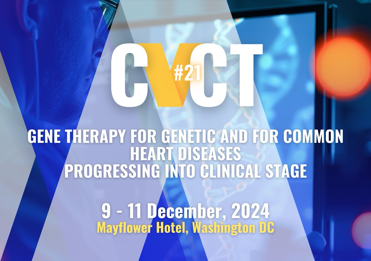 #CVCT2024 : Join the discussion on GENE THERAPY FOR GENETIC AND FOR COMMON HEART DISEASES. PROGRESSING INTO CLINICAL STAGE, December 9-11, 2024, Washington DC ! Browse the program and register to attend : globalcvctforum.com/scientific-pro…
#CVCT #clinicaltrials #genetherapy