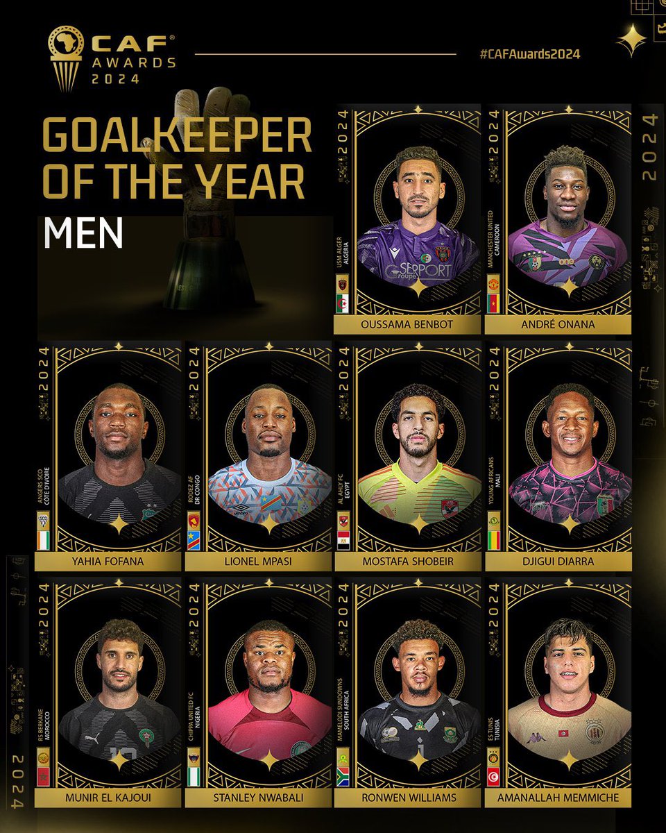 SmdMediaPodcast's tweet photo. Super Eagles goalkeeper STANLEY NWABALI nominated in the Goalkeeper of the Year (Men) category for this year’s CAF Awards.

#CAFAwards2024 https://t.co/1mus6NGeuj