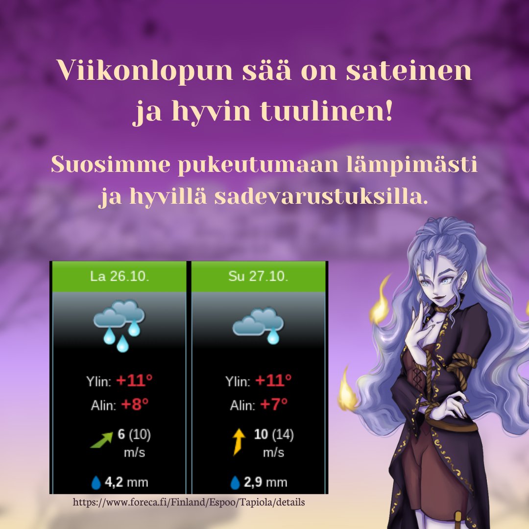 Viikonlopulle on luvattu sadetta ja kovin tuulista säätä! Onneksi metrolta ei mene pitkään tapahtumapaikalle 👻  

#yureicon #yureicon2024