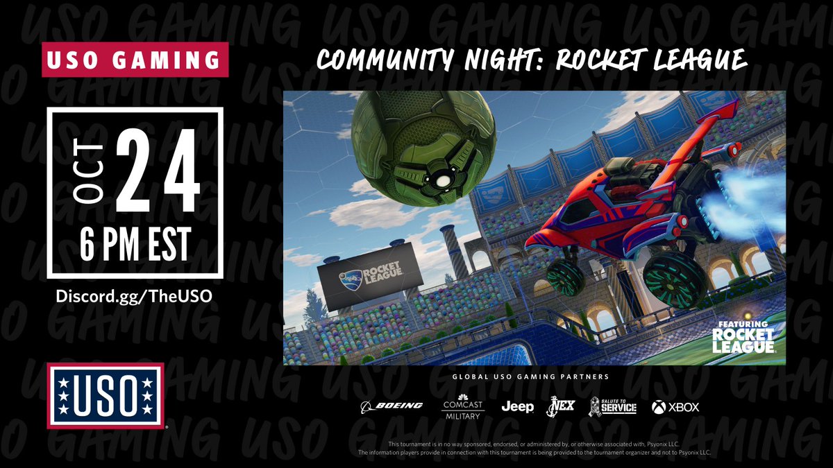 Join us tonight for Rocket League community night! 

We'll be forming up in the USO Gaming discord server at 6 PM EST! All ranks/skill levels are welcome to join us! 

See you tonight 🚨