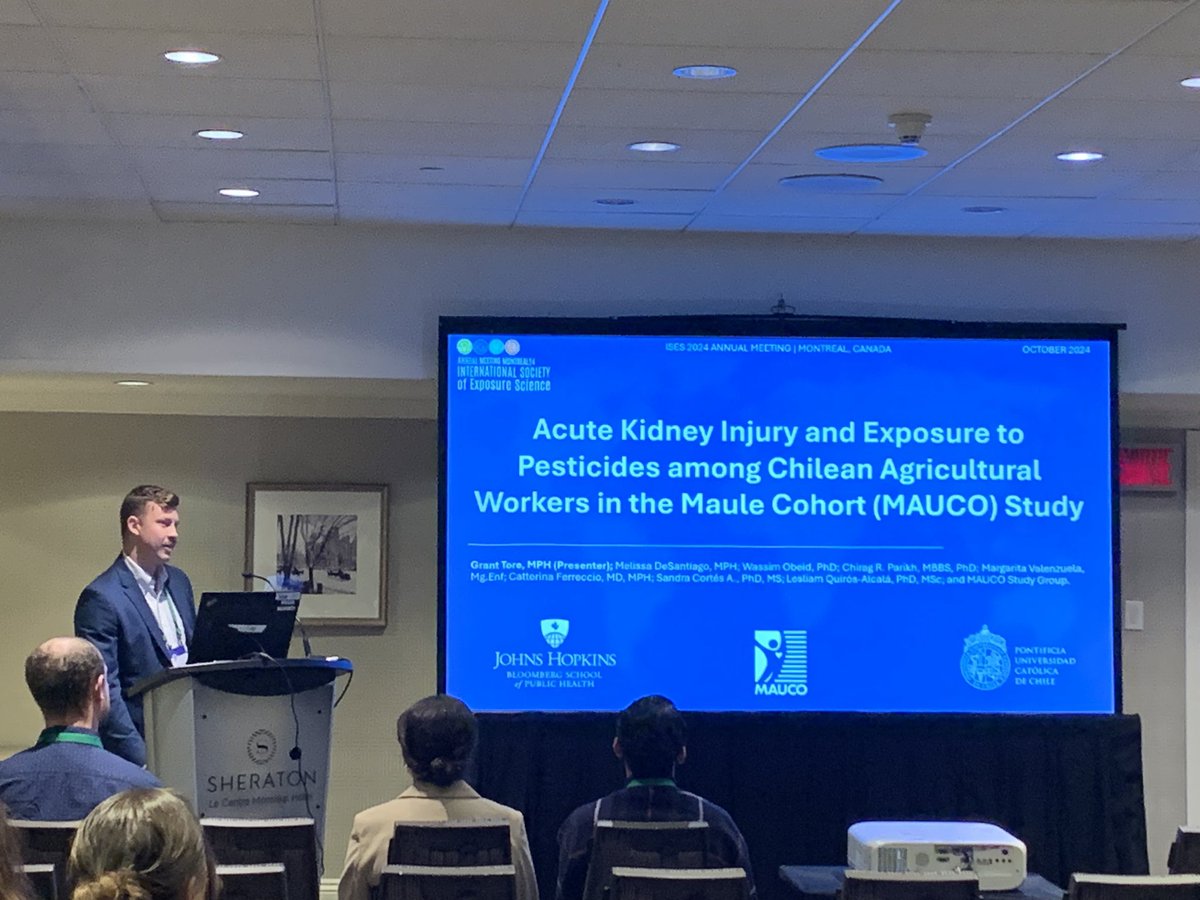 Excellent presentation by @granttore on his dissertation work about "Acute Kidney Injury and Exposure to Pesticides among Chilean Agricultural Workers in the Maule Cohort (MAUCO) Study" at the last session of the last day of #ISES2024 <a href="/ISExposureSci/">International Society of Exposure Science</a> <a href="/JohnsHopkinsEHE/">JohnsHopkinsEHE</a>