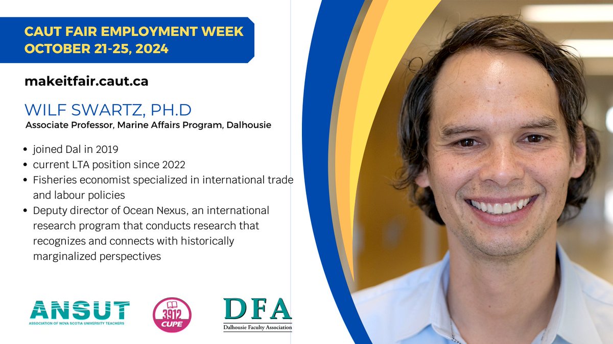 Fair Employment Week is October 21-25. Please take a moment to recognize your DFA colleagues on LTA and others employed on contract. They make an invaluable contribution to post-secondary education. #MakeItFair <a href="/CAUT_ACPPU/">CAUT/ACPPU</a> <a href="/ANSUT_Tweets/">ANSUT</a> @CUPE3912 @WilfSwartz