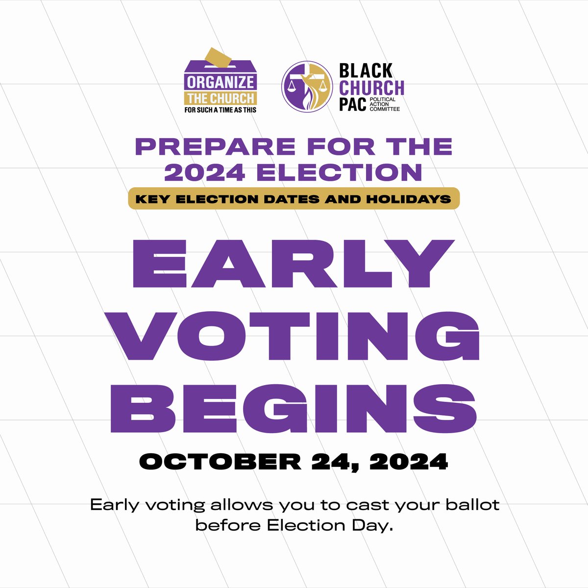Why wait? 🗳️ Early voting is open, and your voice is needed NOW! 🙌🏾 Every vote brings us closer to #EnvironmentalJustice and a healthier future for all. Don’t wait until November 5—make your voice heard today!

✊🏿 #EarlyVoting #BlackChurchPAC #VoteForJustice