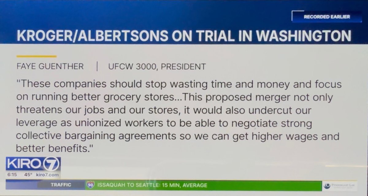 As the trial to #stopthemerger🚫 in Washington State wrapped up we made clear to the press that this merger is nothing more than a way to enrich the wealthiest shareholders and executives at the expense of everyone else!  nogrocerymerger.com/petition