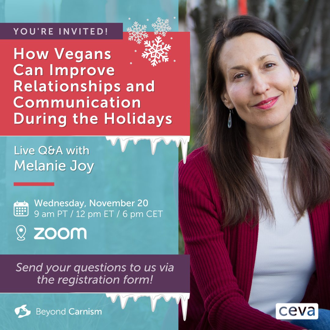 📢 In this live Q&amp;A, I’ll respond to your questions and share principles and tools to help you create healthy, connected relationships and have productive conversations during the holidays. ❄️

Sign up at carnism.org/events. 🔗 #holidays #vegan #veganevents