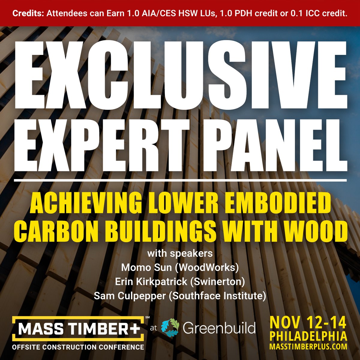 MassTimberPlus (@masstimberplus) on Twitter photo Join us at Mass Timber+ Nov 12-24 and enjoy our expert panel on Achieving Lower Embodied Carbon Buildings with Wood.
Momo Sun <a href="/GetFEA/">Forest Economic Advisors (FEA)</a>
Erin Kirkpatrick @Swinerton
Sam Culpepper <a href="/SouthfaceInst/">Southface Institute</a>
👉 Book masstimberplus.com
#MassTimberPlus #architecture #EXPO #Networking Join us at Mass Timber+ Nov 12-24 and enjoy our expert panel on Achieving Lower Embodied Carbon Buildings with Wood.
Momo Sun <a href="/GetFEA/">Forest Economic Advisors (FEA)</a>
Erin Kirkpatrick @Swinerton
Sam Culpepper <a href="/SouthfaceInst/">Southface Institute</a>
👉 Book masstimberplus.com
#MassTimberPlus #architecture #EXPO #Networking