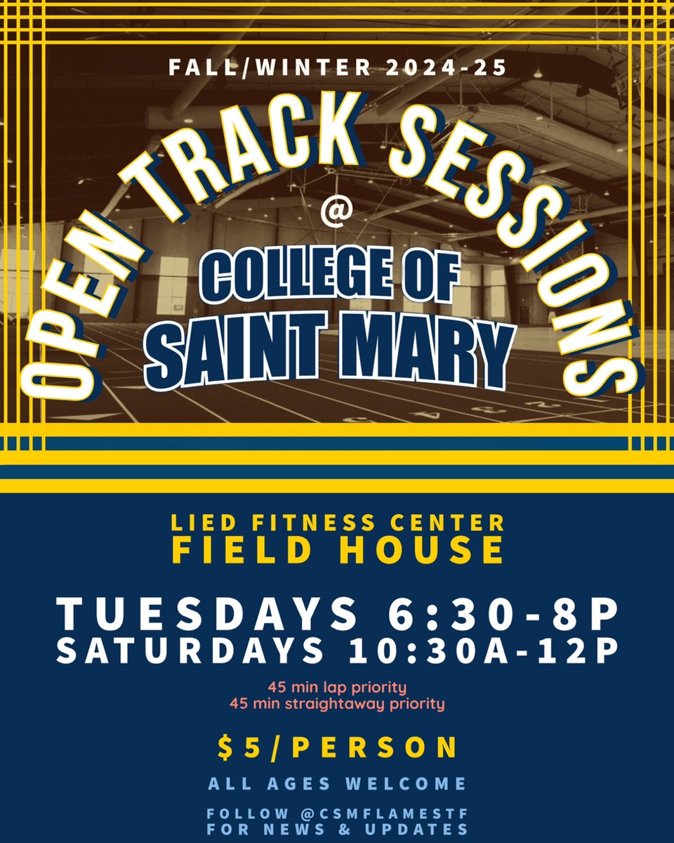 Jon Preister (@metrotrackguy) on Twitter photo Lots of you have been asking...Starting 10/29/24, Tuesday evenings and Saturday mornings
$5/person.
No outside equipment or timing gates can be brought in.
CSM coaches will be on-hand to help athletes and answer questions about CSM.
#MakeItHot #GoFlames 🔥
<a href="/PrepRunningNerd/">Prep Running Nerd</a> Lots of you have been asking...Starting 10/29/24, Tuesday evenings and Saturday mornings
$5/person.
No outside equipment or timing gates can be brought in.
CSM coaches will be on-hand to help athletes and answer questions about CSM.
#MakeItHot #GoFlames 🔥
<a href="/PrepRunningNerd/">Prep Running Nerd</a>