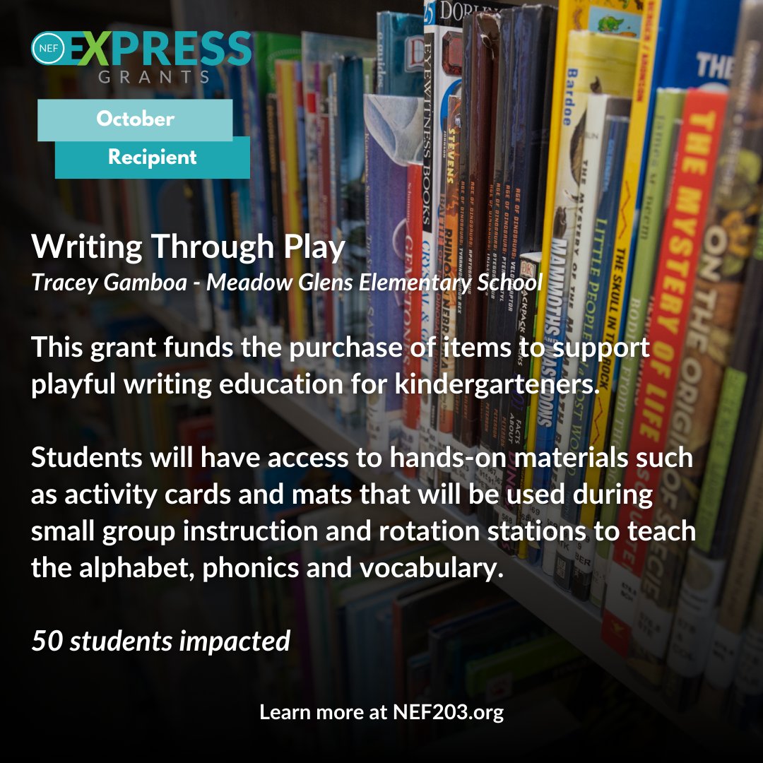 🎉 Congratulations to our October 2024 Express Grant recipients! Here's a look into "Writing Through Play," one grant that received funding this month.

🔗Learn more: nef203.org/what-we-do/202….

<a href="/Naperville203/">Naperville 203</a> <a href="/MeadowGlens/">Meadow Glens School</a> #Elevate203