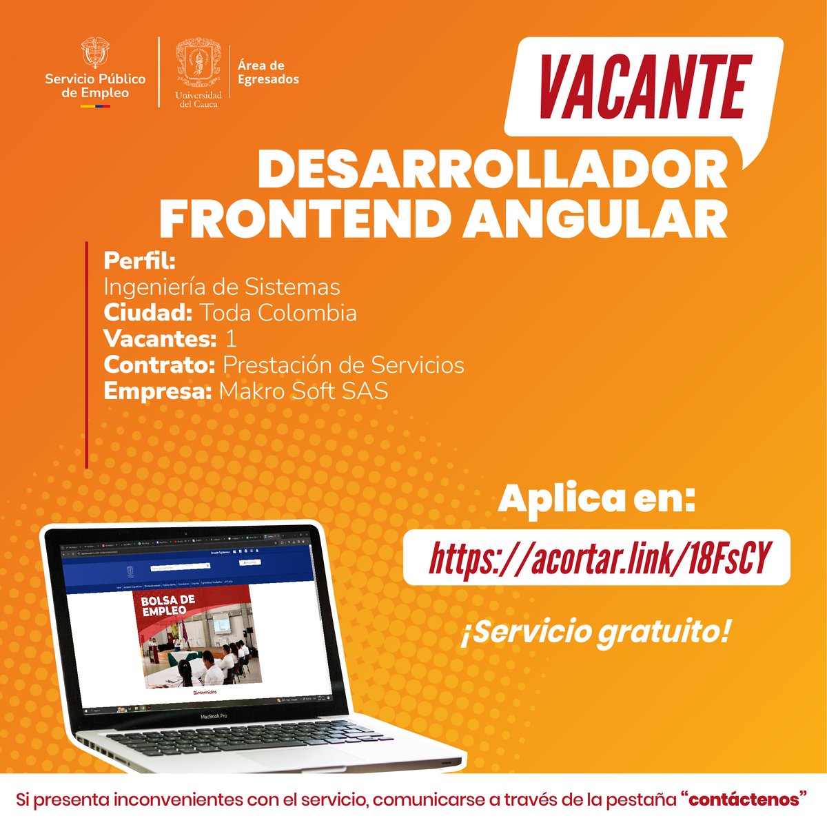 Conoce estas y todas las oportunidades que tiene la Bolsa de Empleo Unicauca, un servicio gratuito diseñado para egresados. 

Docente: acortar.link/29HCFu
Analista Crédito: acortar.link/mGe5uo
Desarrollador: acortar.link/18FsCY

#EgresadosUnicauca #Unicauca #Empleo