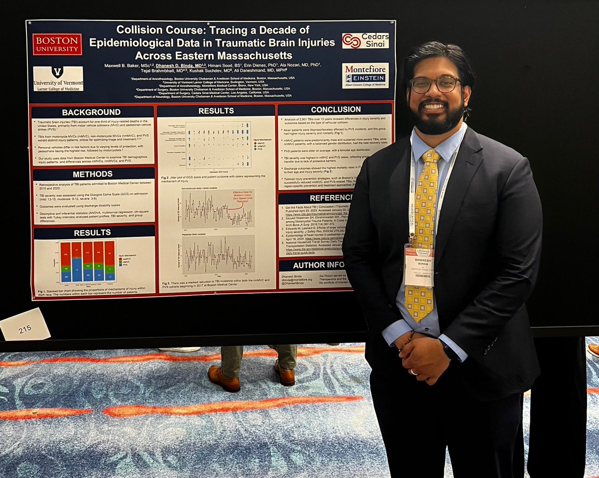 I was thrilled to present the findings from our Boston TBI cohort study at #NCS2024! We showed that collision type significantly impacts TBI severity and outcomes. We also highlighted the need for targeted public health interventions to mitigate TBI risk in diverse populations.