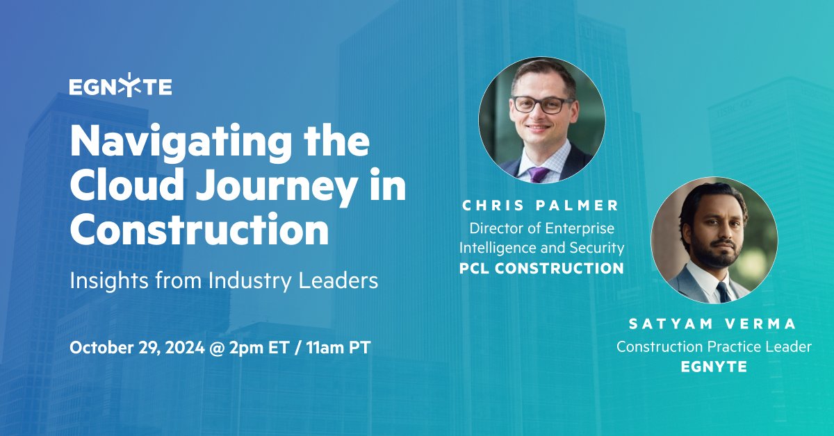 CSchmitty68's tweet image. Is your construction company cloud-ready? Learn the essential steps from planning to AI integration in our upcoming webinar! With experts from @PCLConstruction and Egnyte, you'll get insider tips on optimizing cloud adoption for your projects. bit.ly/3C8Izcb