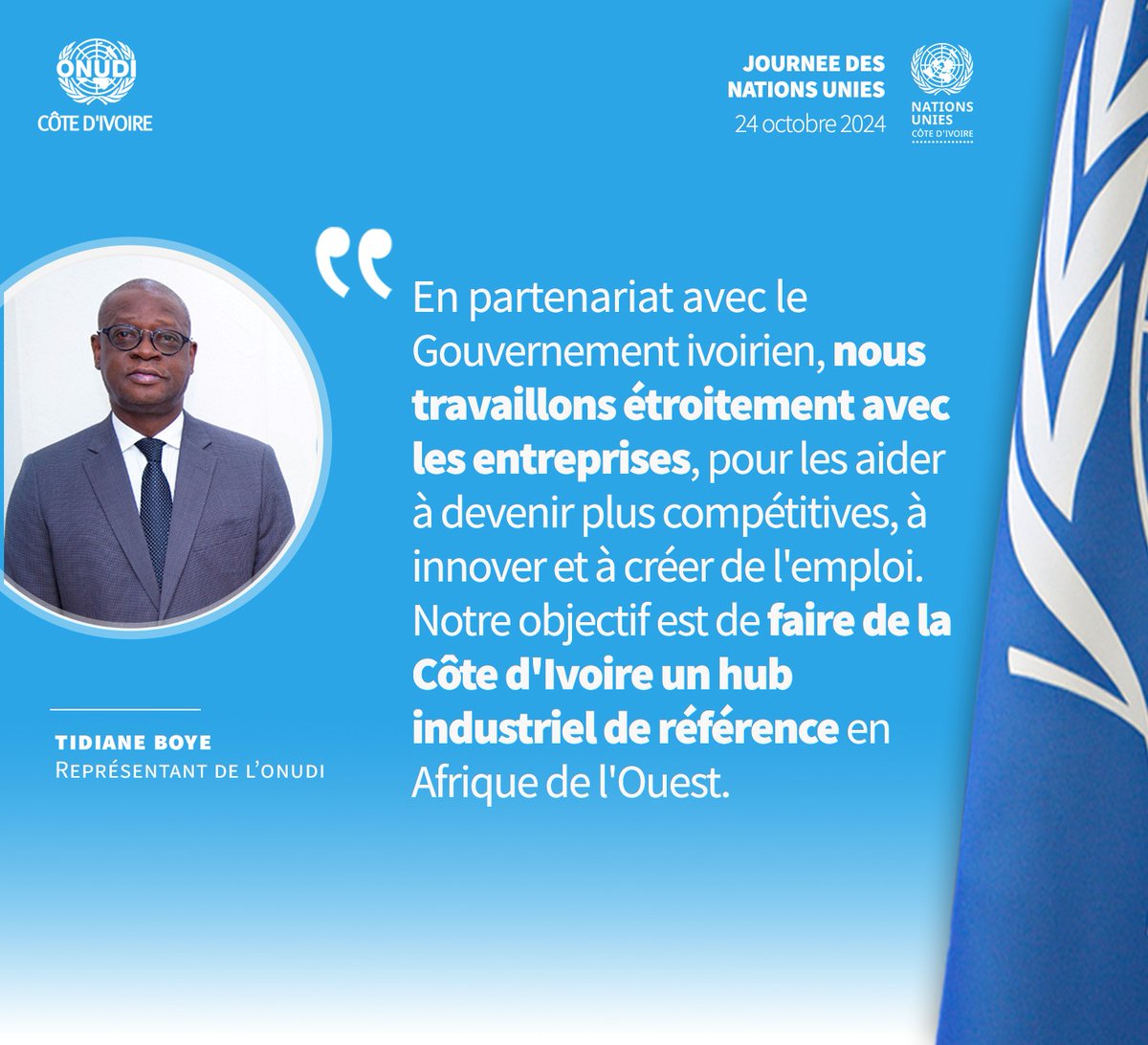 ONUDI_CI's tweet photo. "#JournéeDesNationsUnies Avec les Nations Unies, nous œuvrons pour un monde plus juste et plus prospère. L'ONUDI est déterminée à contribuer à cet objectif en soutenant l'industrialisation de la Côte d'Ivoire. #PartenariatPourLeDéveloppement" https://t.co/bBM0tfAvxh
