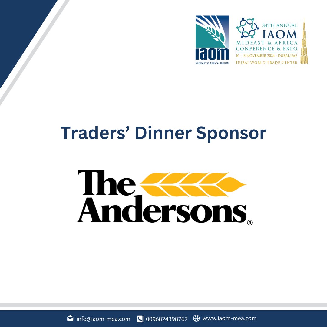 We are delighted to announce The Andersons as one of our esteemed Traders' Dinner Sponsors for the upcoming 34th IAOM MEA Conference &amp; Expo 2024 - Dubai, UAE! 

For more information, visit the event website - iaom-mea.com/IAOM-DUBAI-202…